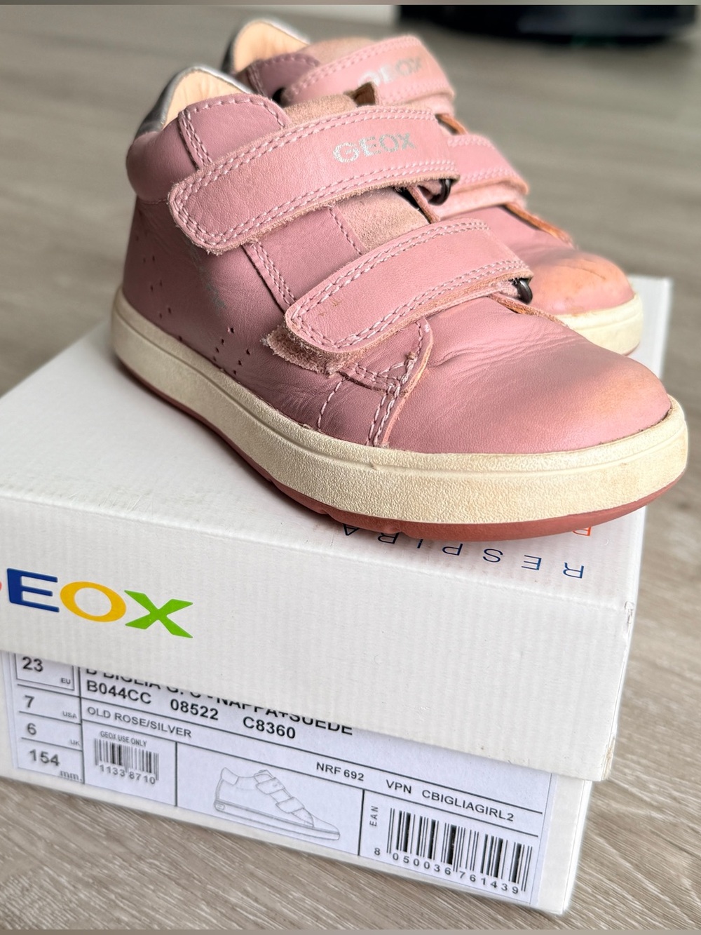 Geox Kids Pink Leather Double-Strap Sneakers